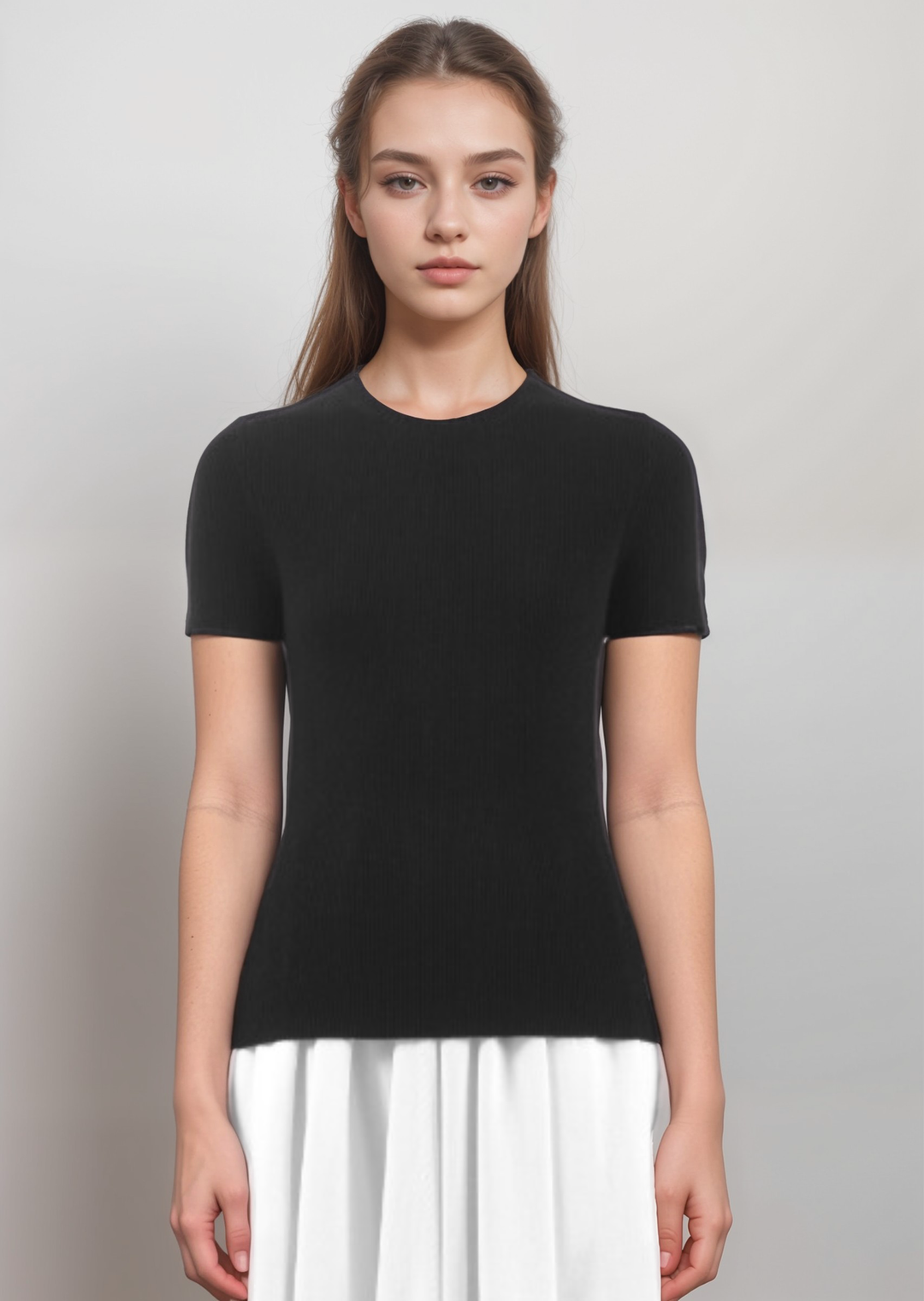 S/S Crewneck Top 2x1 in Black | Lars Andersson Tops