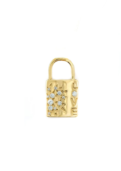 <span>Unlock love with the Medium Sized Love Lock Pendant. Made with 14k yellow gold and sparkling diamonds this pendant has a lock opening to make it easy to add to any Three </span><span>Stories Necklace.&nbsp;</span>