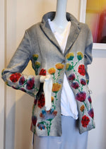 Avant Toi Floral Blazer in Gray. This hand felted blazer is soft to the touch and super intricate. Experience luxury and comfort like never before with this beautiful blazer. Dress it up for a work event or pair it with jeans and white tee for a casual look. So soft - you won't want to take it off! 