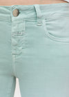 Closed Baker Mid Rise Denim in Amalfi Sea. The denim for this pair of jeans was woven at the world-renowned Candiani denim weaving mill in Italy. Our 5-pocket slim fit jeans Baker in lightweight colored comfort stretch denim (9 oz.) with a subtle worn-in look and soft feel. Part of our sustainable denim line A BETTER BLUE.