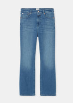 Closed Hi-Sun Cropped Flair Jeans in Mid Blue. Made 100 per cent in Italy: Closed's Hi-Sun denim style is crafted from lightweight Italian denim (10 oz.) from the world-famous Candiani weaving mill. With high elasticity and a clean look. These 5-pocket jeans in a skinny fit come with a high waist, slightly flared leg and cropped length.