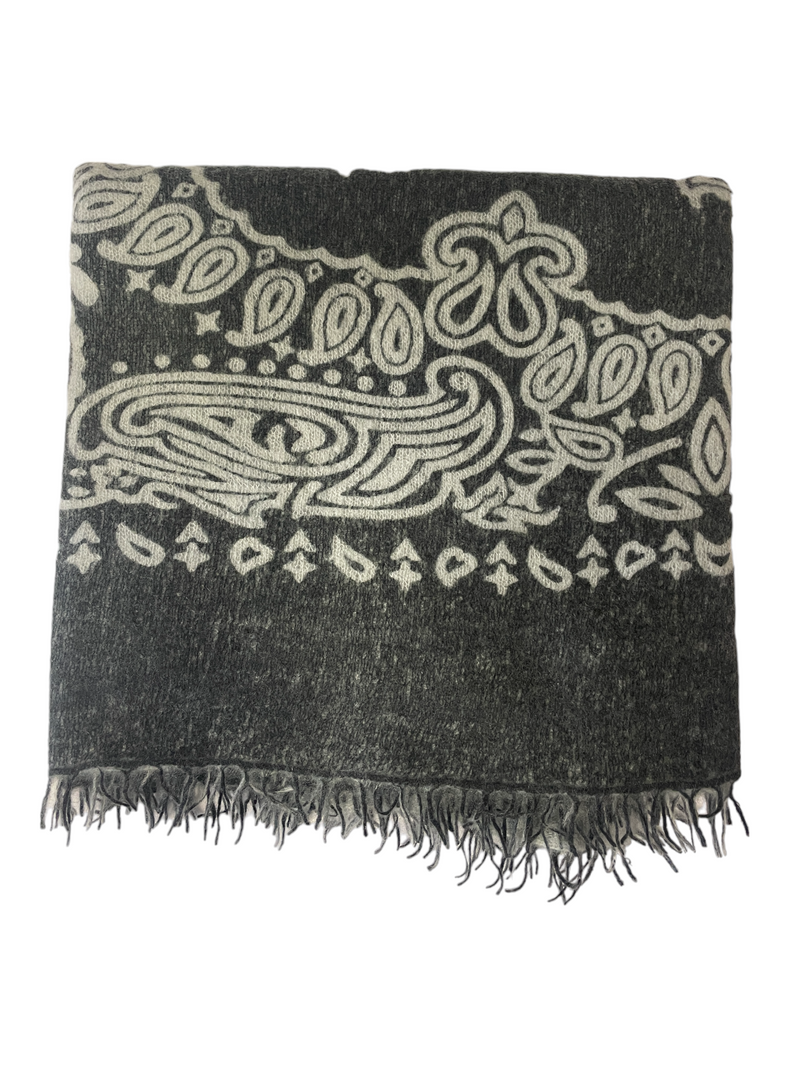 Kas Cashmere Bandana Scarf in Charcoal Grey White