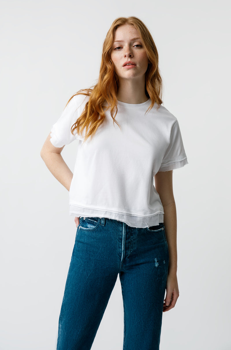 AMO Feather Pima Tee in White