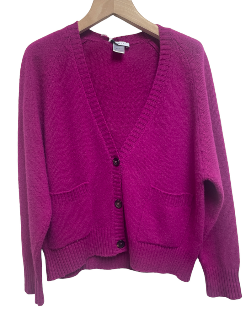 Avant Toi Carded V Neck Boxy Cardigan in Cherry