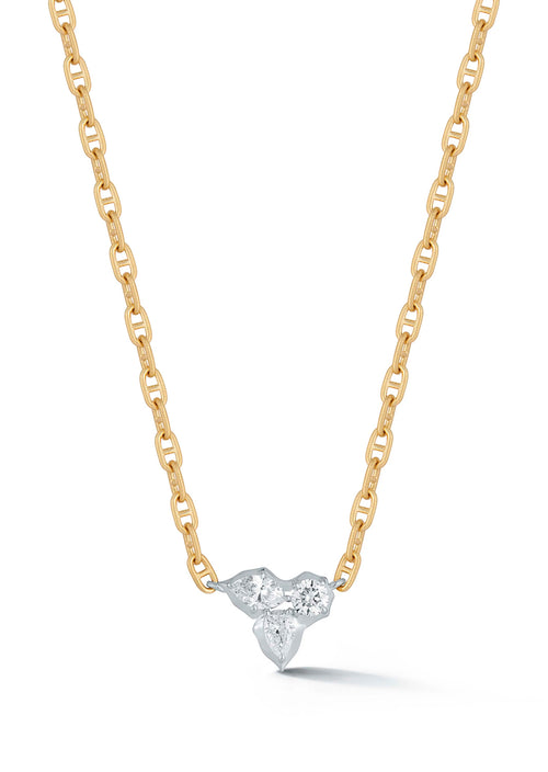 The Poppy Two-Tone pendant is classic staple in any neck stack. An everyday essential, the Poppy Pendant delicately hangs on the neck by an 18 inch adjustable anchor link chain. Handcrafted in 18-karat gold and platinum and featuring 0.57tcw of pear, marquise, and round diamonds. 