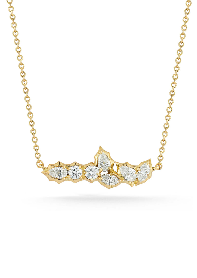 A feminine and romantic take on the modern silhouette, the Posey Bar Necklace is the perfect everyday piece that goes with everything. Handcrafted in 18-karat gold and featuring 0.45tcw of round, pear, and marquise-shaped diamonds, the Posey Bar Necklace has an adjustable chain that lets you wear it at any length up to 18 inches. 