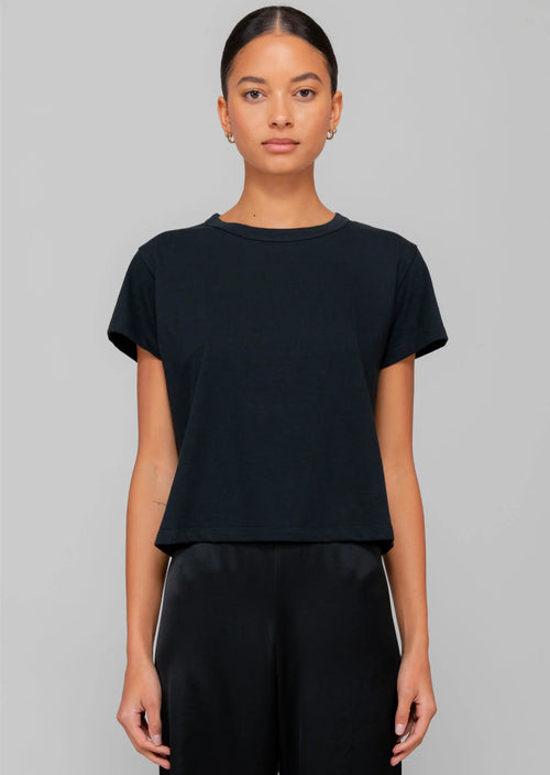 Leset Margo Short Sleeve in Black. Leset's no. 1 bestselling classic tee. A timeless, crewneck short sleeve t-shirt that strikes the perfect balance between a tailored and relaxed silhouette. The Margo is the ultimate year-round, everyday basic.
