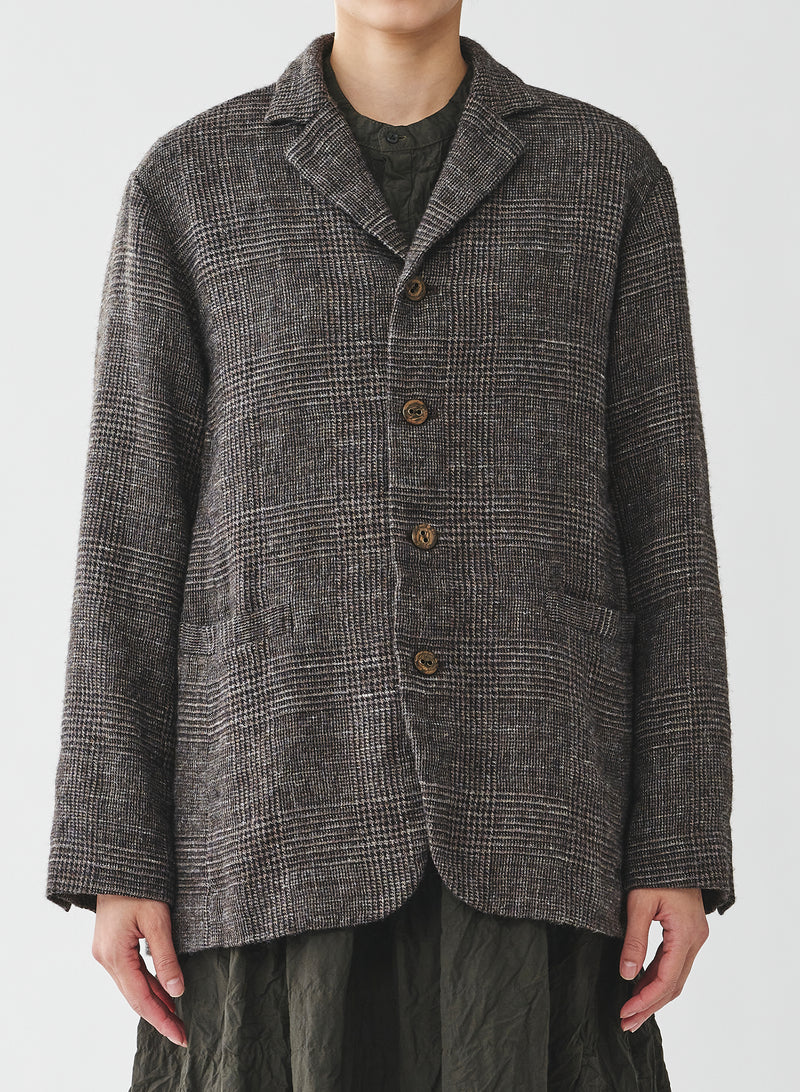 Pas De Calais Linen Wool Glen Check Jacket