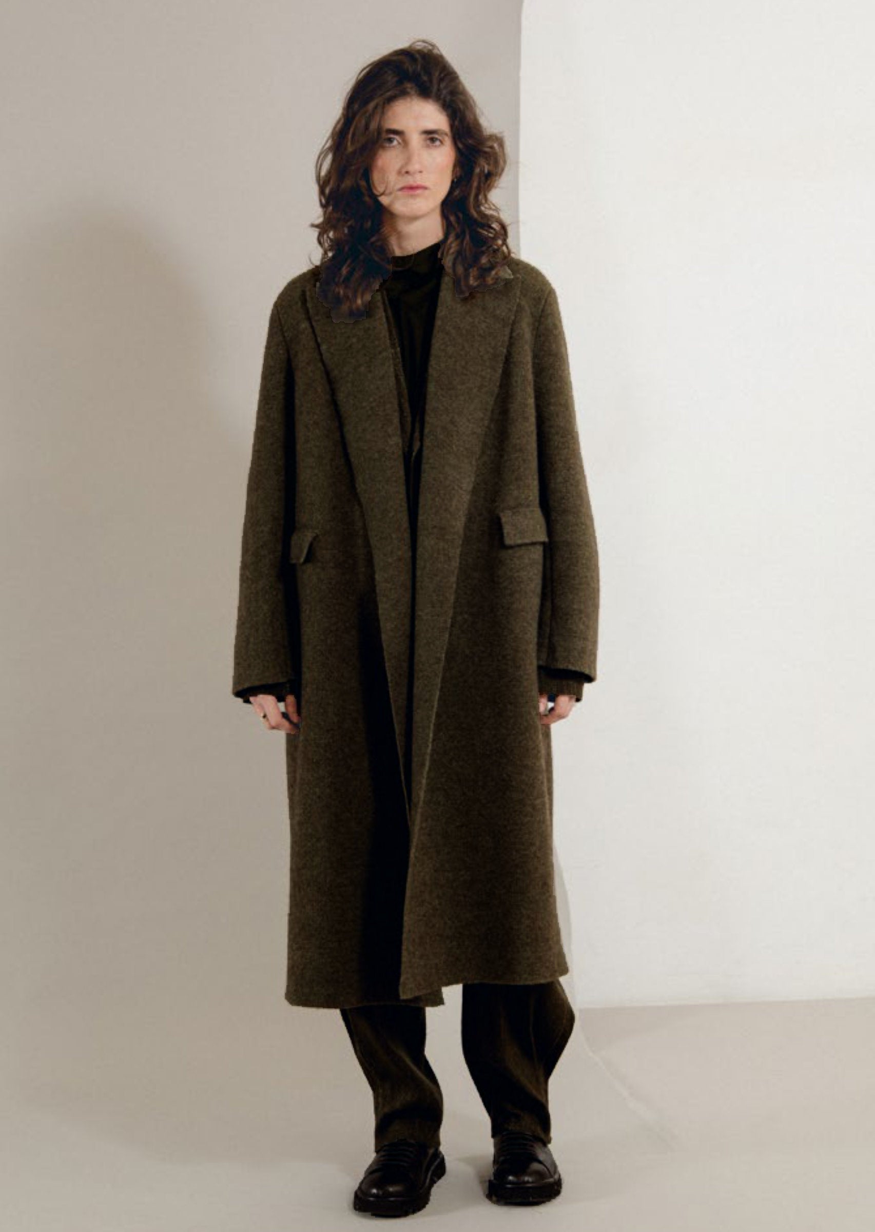 Long Double Outerwear Jacket in Brown Boboutic Lux Couture