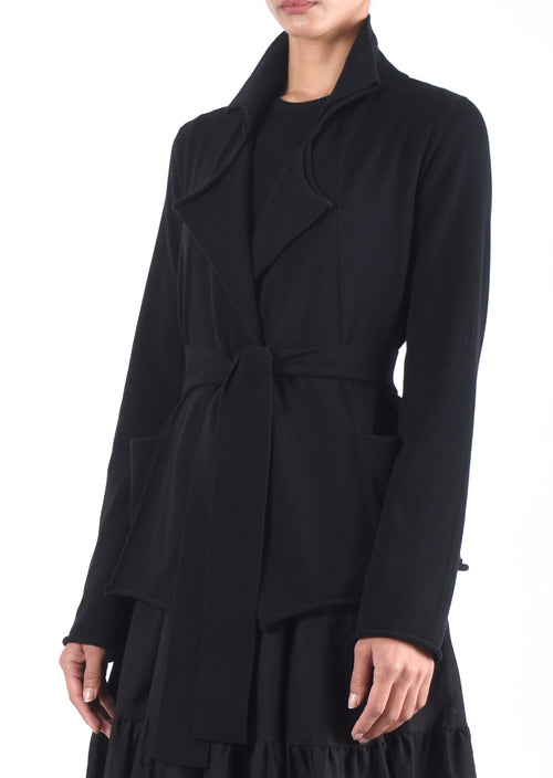 Lars Andersson's Notch Collar Jacket is made from 100% organic cotton with a beautiful sash to tie at the waist or wear it open - available in Grigio Scuro and Black.