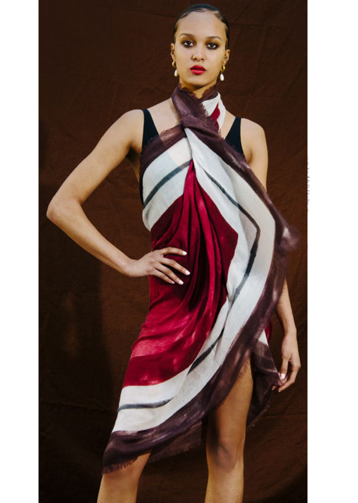 Three Frames Cashmere Scarf in Merlot | Ama Pure