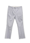 Elevate your wardrobe with Nine in the Morning's Rome Trumpet Pants. Crafted from a crisp stretch cotton, these dress pants feature horn buttons, a zip closure, and 4 pockets. The elegant pearl grey color and fringe edge add a touch of sophistication.  Perfect for dressing up or down, these mid-rise pants are a luxurious addition to any ensemble!  Material:  98% Cotton & 2% Elastane