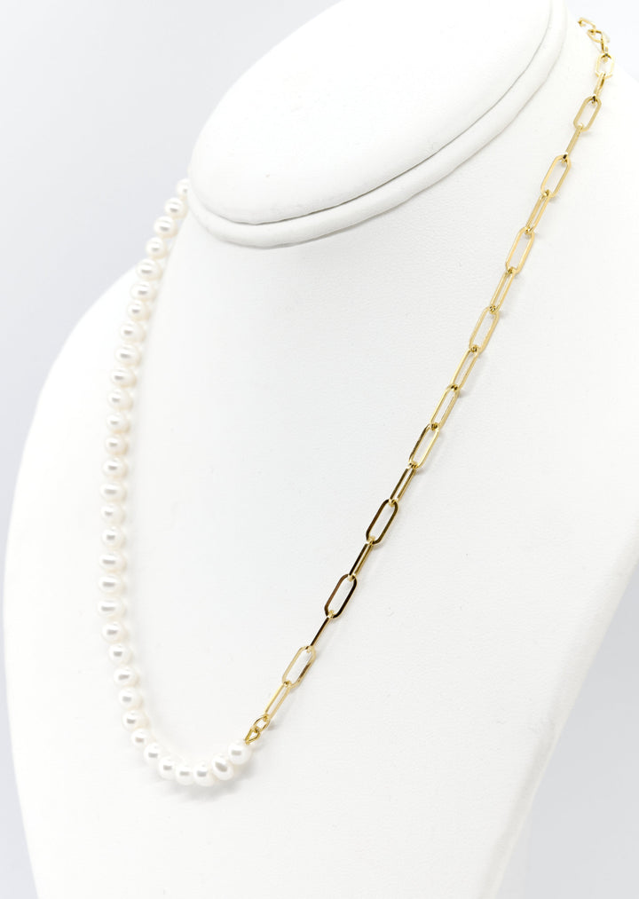 Pearl & Chain Half-and-Half Necklace | Pearly Necklace