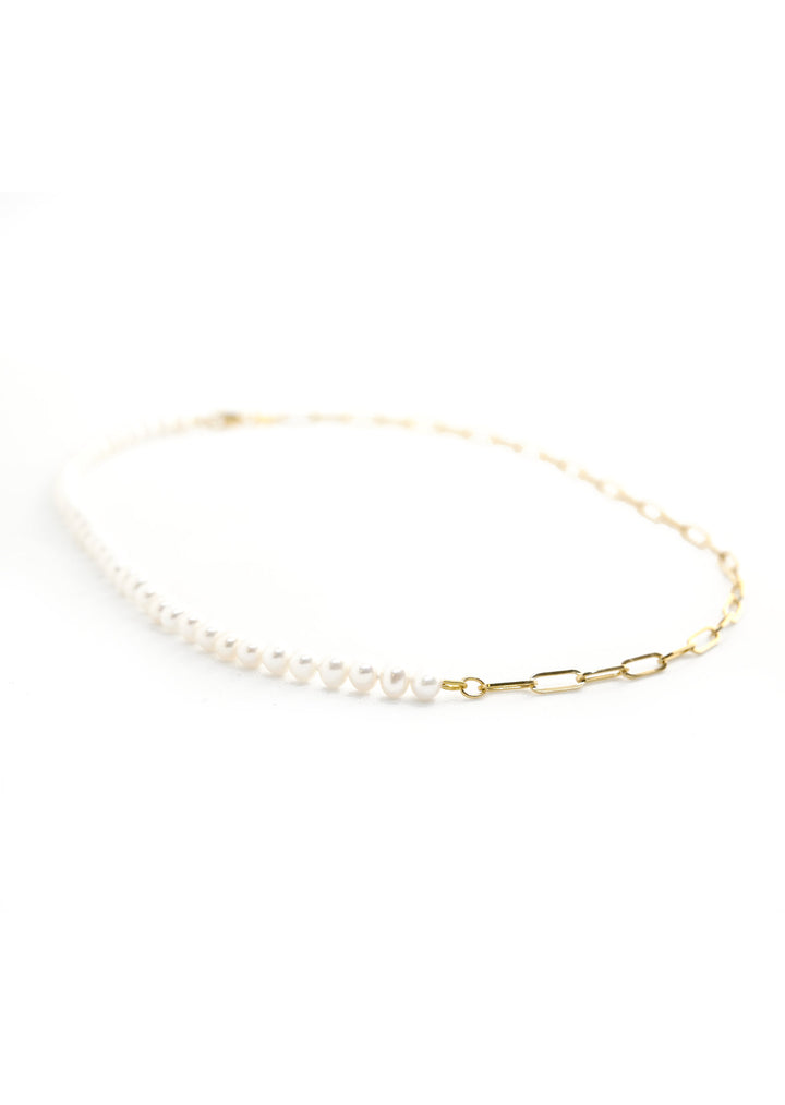 Pearl & Chain Half-and-Half Necklace | Pearly Necklace