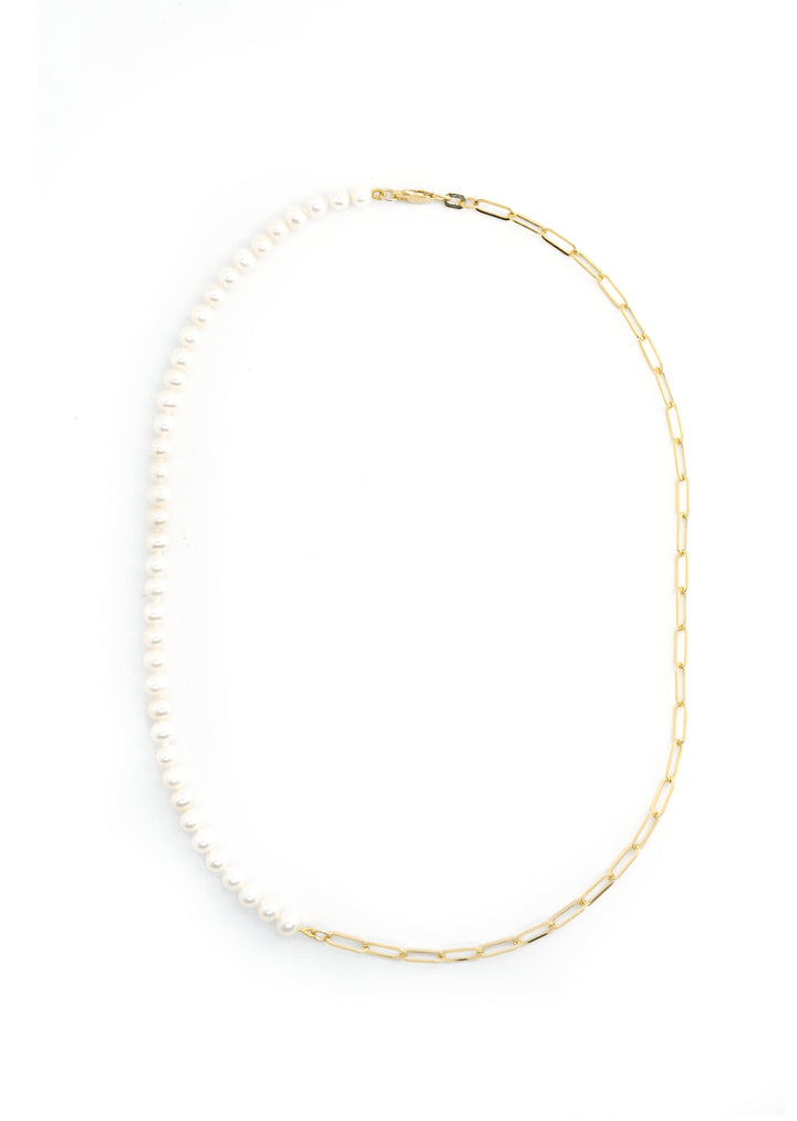 Pearl & Chain Half-and-Half Necklace | Pearly Necklace
