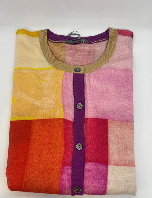 in bed with yOu Crew Cardigan Pink/Red Block