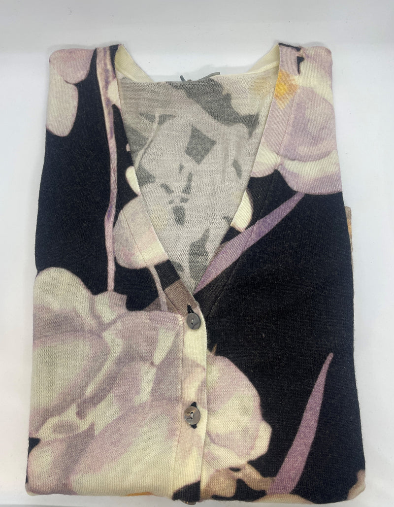 in bed with yOu Floral V Neck Cardigan Black/White