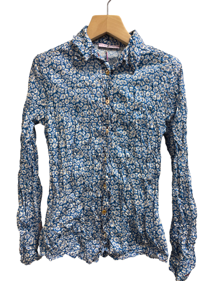 Miki Thumb Grandi Cotton Crinkle Shirt in Helenium Azure