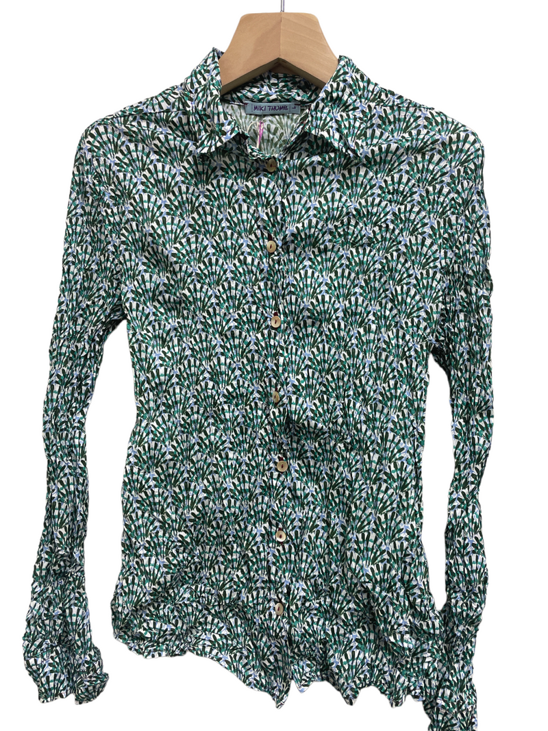 Miki Thumb Grandi Cotton Crinkle Shirt in Triton Green