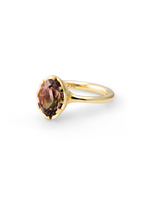 Andy Lif Precision Cut Bi-Color Tourmaline Stone set in 18kt yellow gold with diamonds wrapping the ring. Claw holding brilliant Watermelon Tourmaline Ring. Gold Ring, Diamond Ring, Lux Couture.