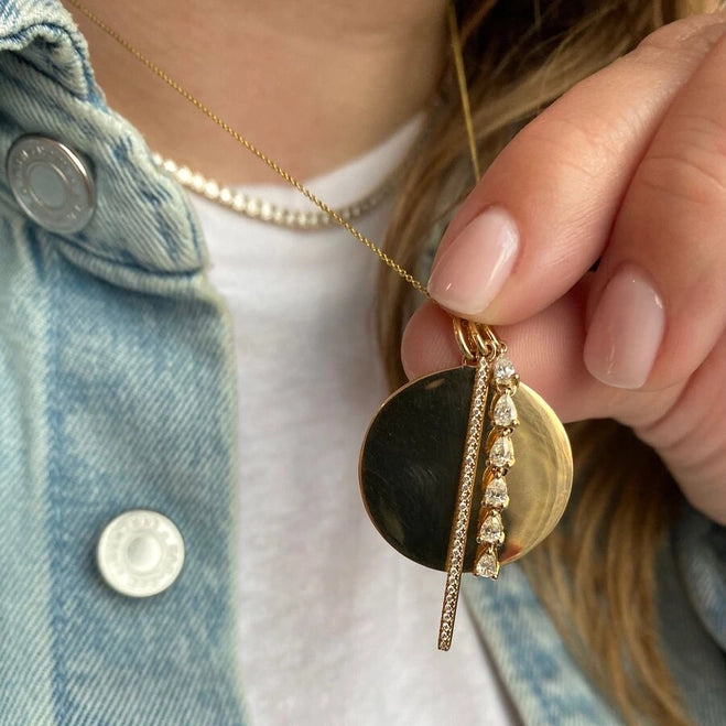 Dana Rebecca, White Gold, diamond necklace, diamond pendentUpdate your favorite layering designer diamond necklace by adding a custom pear-shaped diamond charm or pair this long and lovely layering charm with a simple chain to turn it into your new favorite diamond pendant necklace.