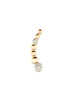 Sara Weinstock, crawler, crawler earrings, climber earring, single earring, gold earring, diamond earring. This ear crawler earring features 18k golden beads accented with two pave diamond clusters.