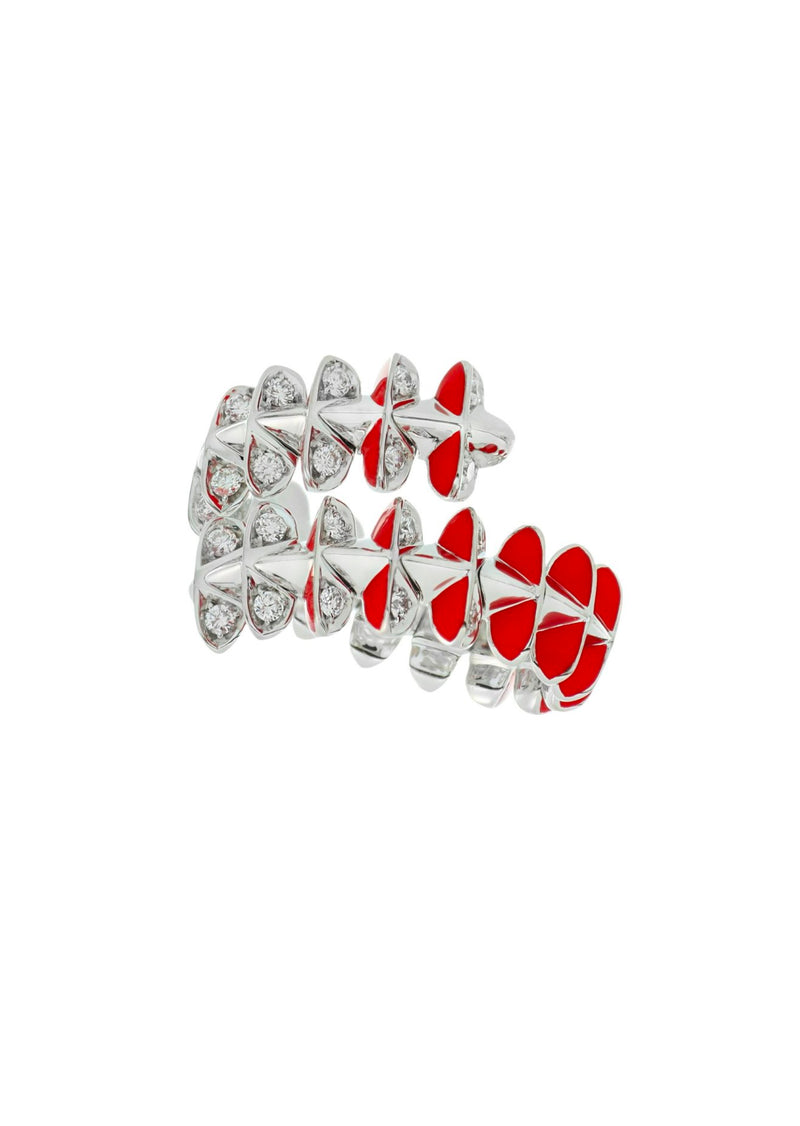 Tariq Riaz Red Circle of Life Ring with Diamonds. White Gold Ring, Enamel ring, diamond ring, expandable ring, pregnancy ring , arthritis ring, white gold, Tariq Riaz Ring